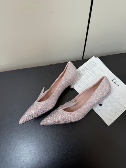 CD 26s Pointed-Toe High Heels 35mm In Pink Suede Crystal