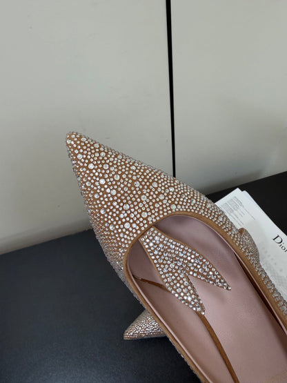 CD Heel Pointed Toe Rhinestone Slignback 3.5 Gold Suede 619566