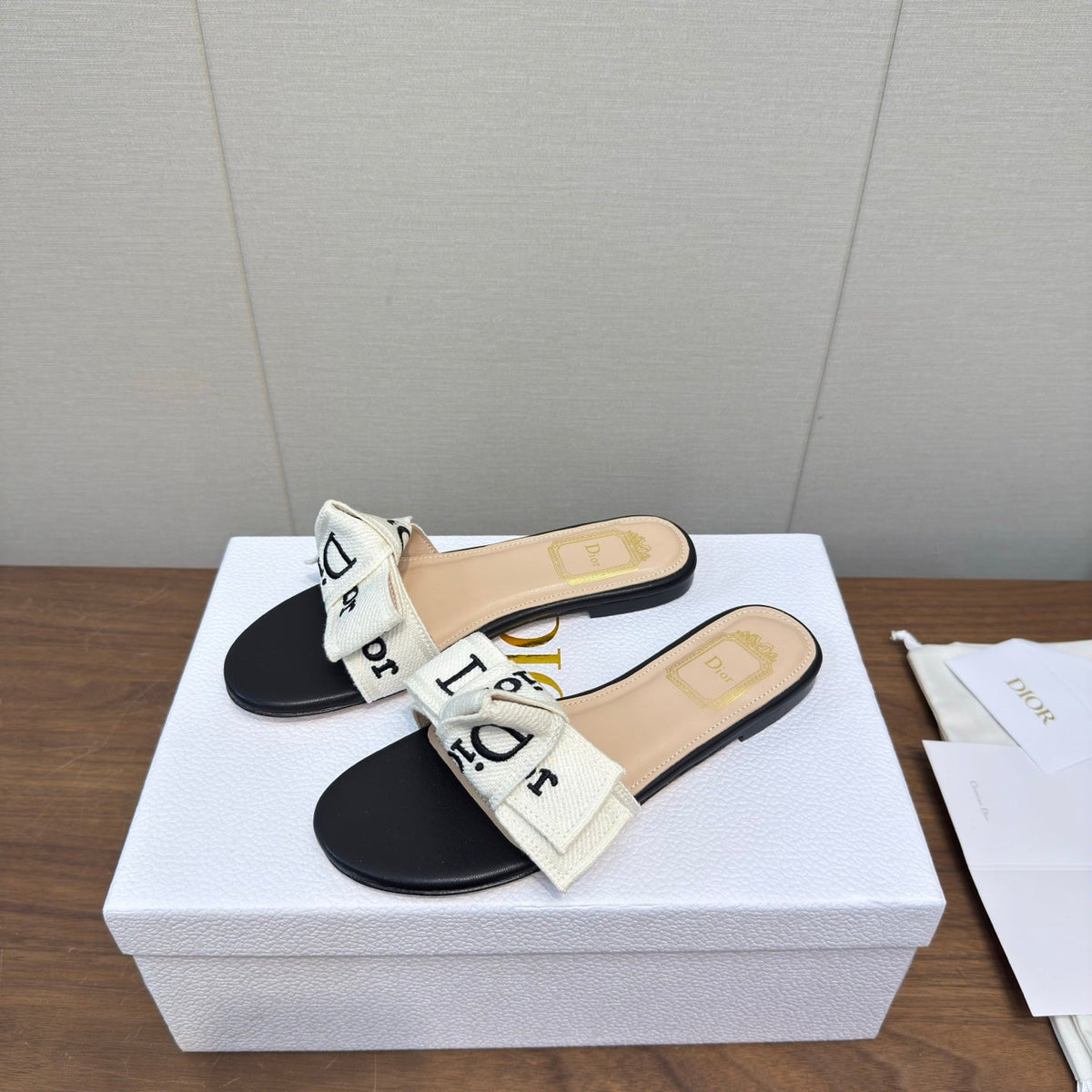 CD 26s J'Adior Slides Black Canvas Lambskin 922456