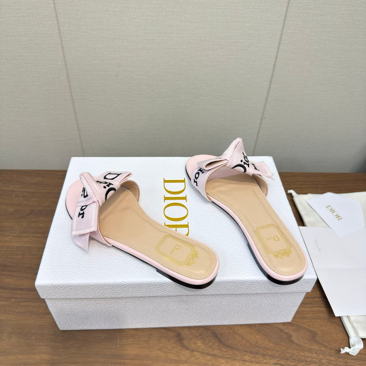 CD 26s J'Adior Slides Light Pink Canvas Lambskin 922458