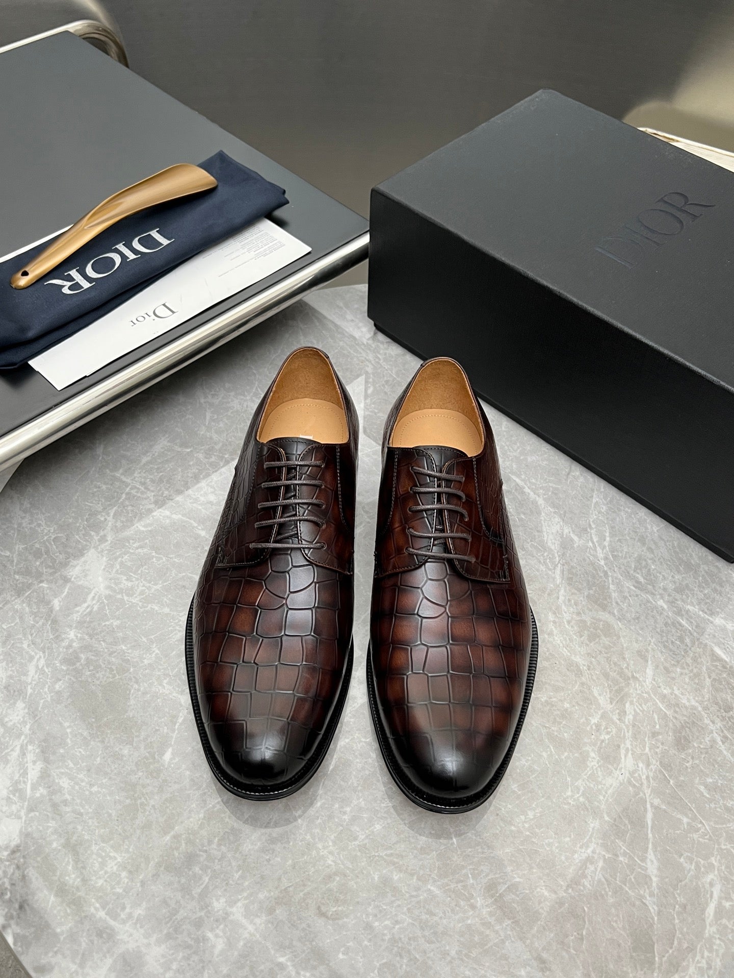 CD Timeless Derby Men’s Loafer Brown Crocodile-Embossed Pattern