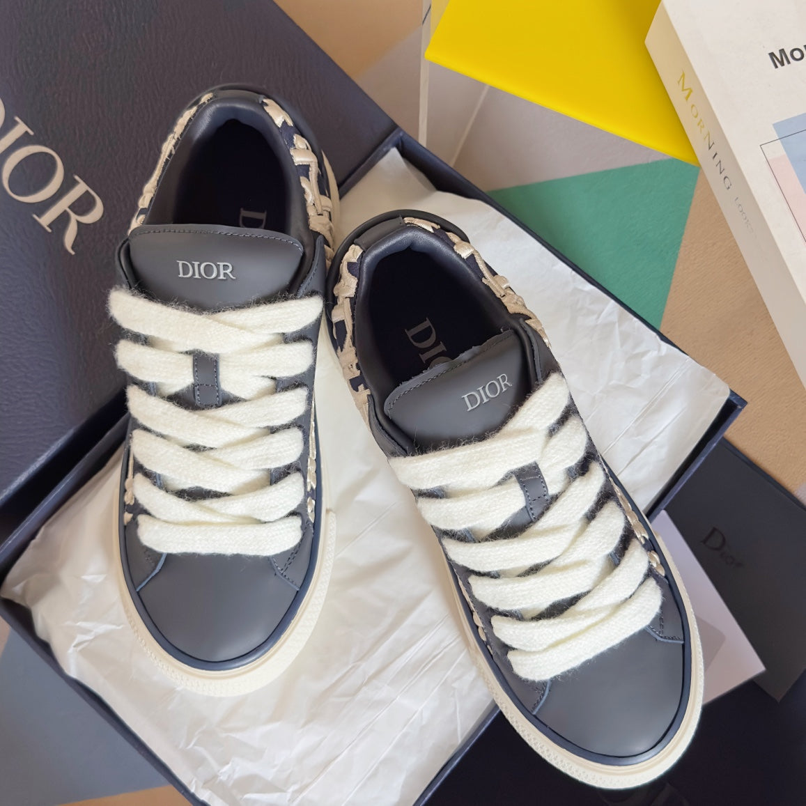 CD B33 Sneaker - Limited And Numbered Edition 40mm Charcoal Blue Oblique Jacquard And Cowhide