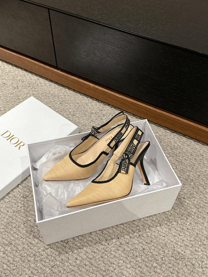 cd slingback 100 beige raffia lambskin