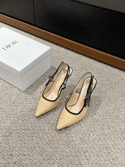 cd slingback 100 beige raffia lambskin