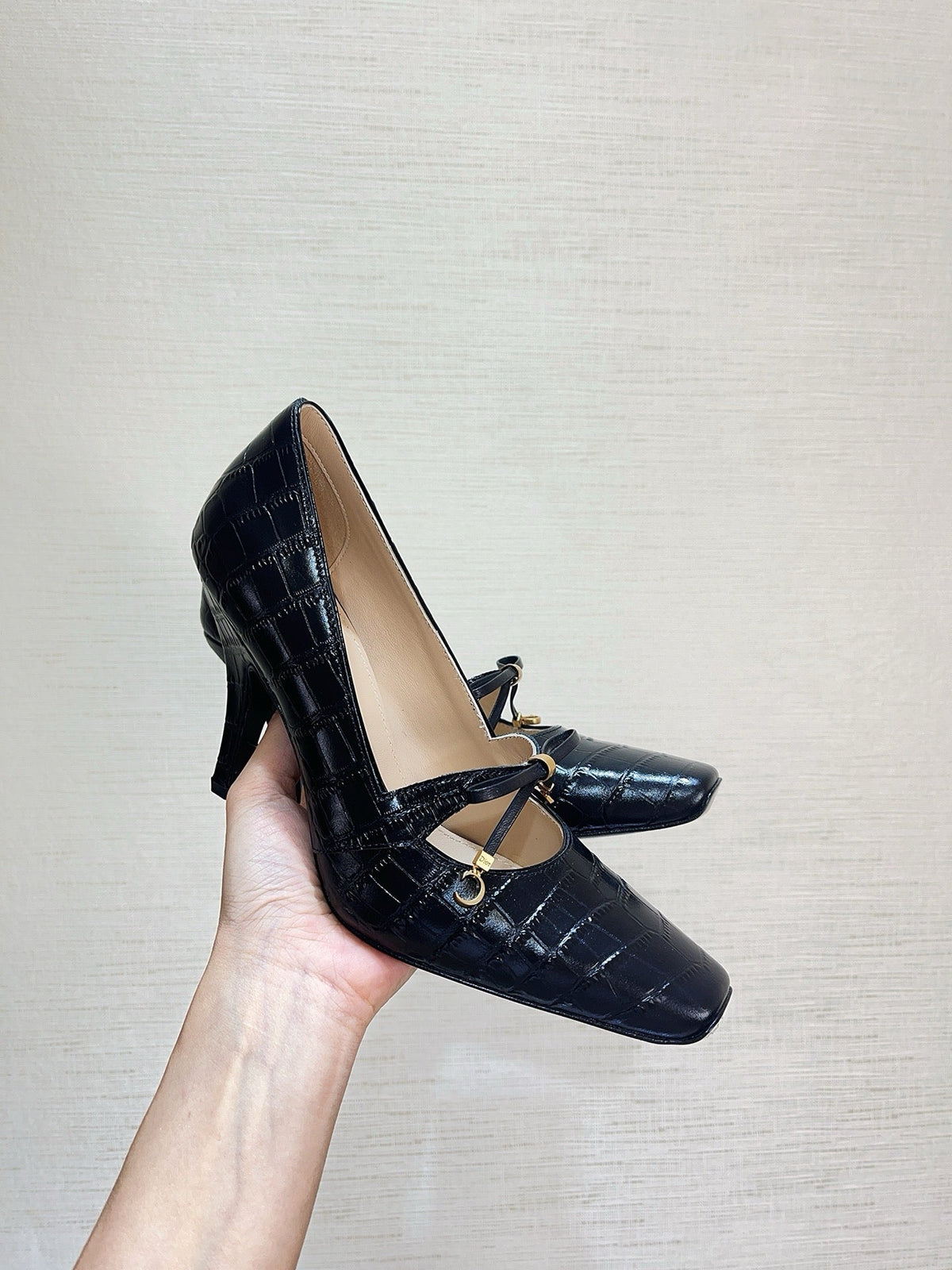CD Miss Muse Pump Black Crocodile Printed Calfskin 820065