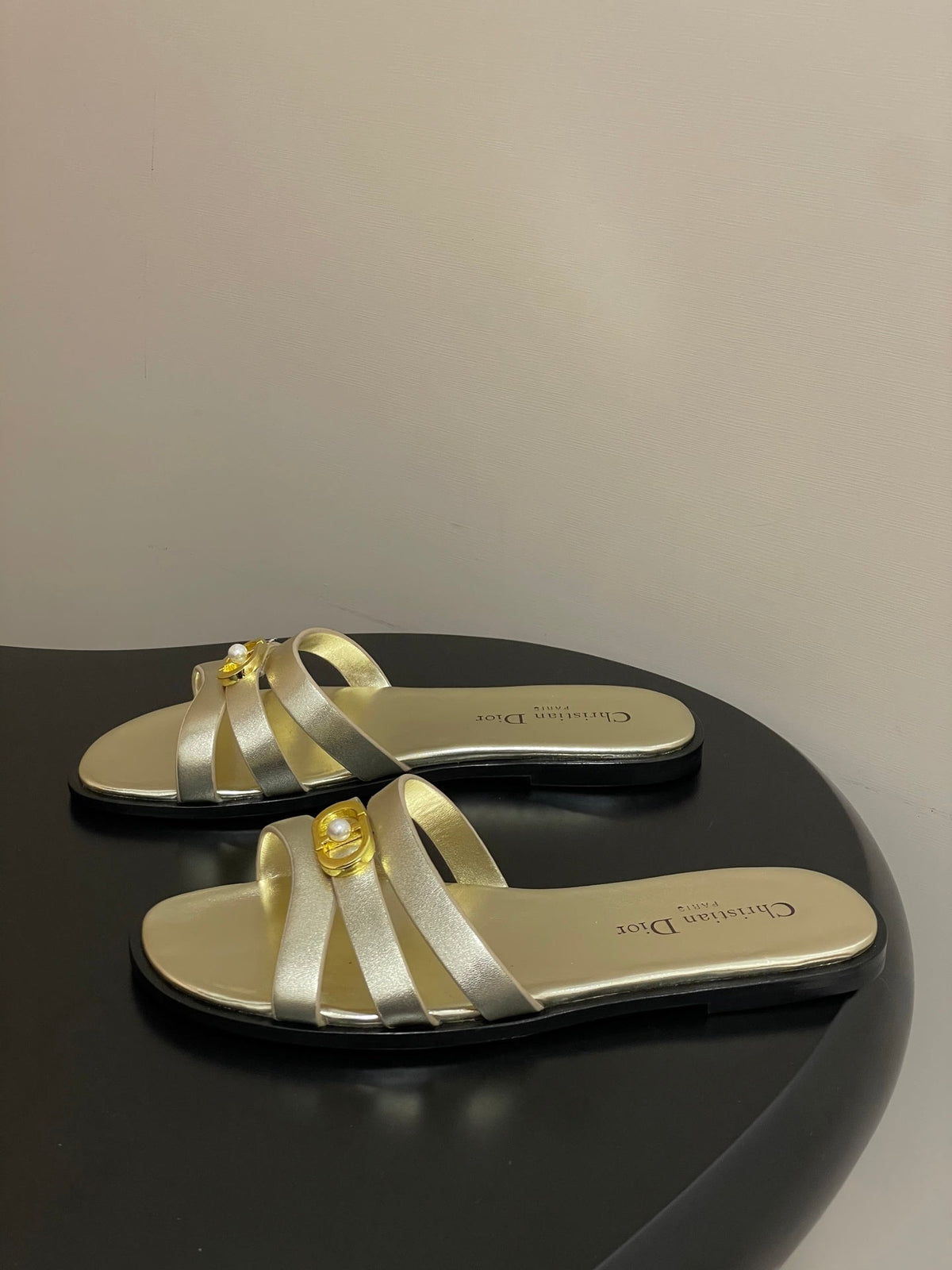 CD 26 Chunky Heel Sandals Metallic Gold Leather 593528