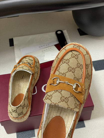 GG 26ss Slip-on Loafers Camel Beige Denim 593496