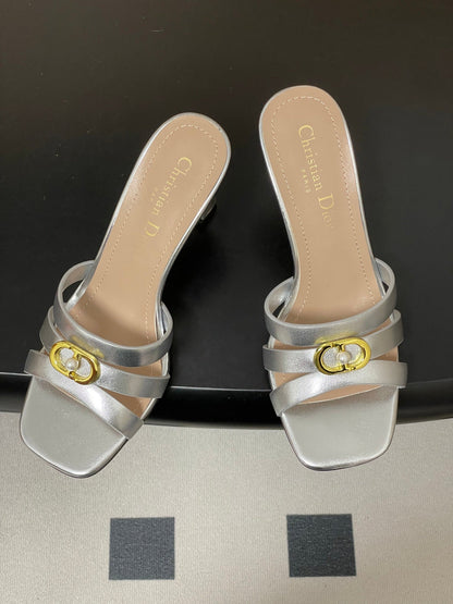 CD 26 High-Heeled Sandals 80mm Silver Metallic Cowhide 632585