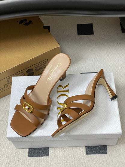 CD 26 High-Heeled Sandals 80mm Camel Cowhide 632587