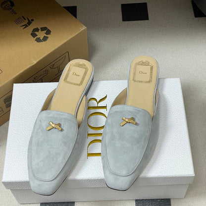 CD 26 Bow Mules Baby Blue Beige Suede Cowhide 632593