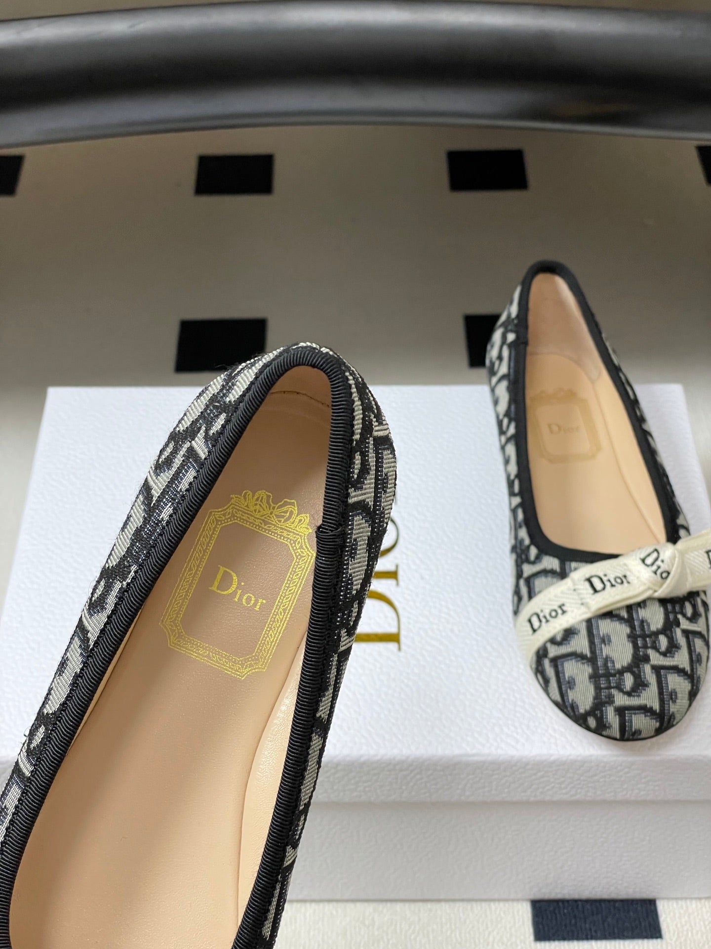CD J'Adior Ballet Flat Grey Navy Blue Cotton 834924