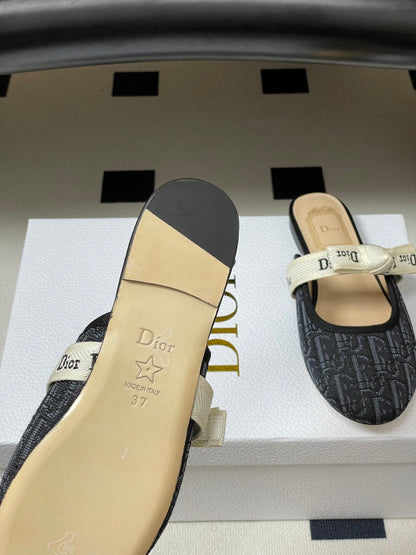 CD J'Adior Mules Navy Blue Beige Leather Cotton 834932