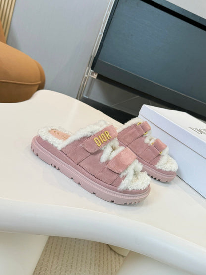 CD Dioract Slide Pink Suede And Fleece Lining