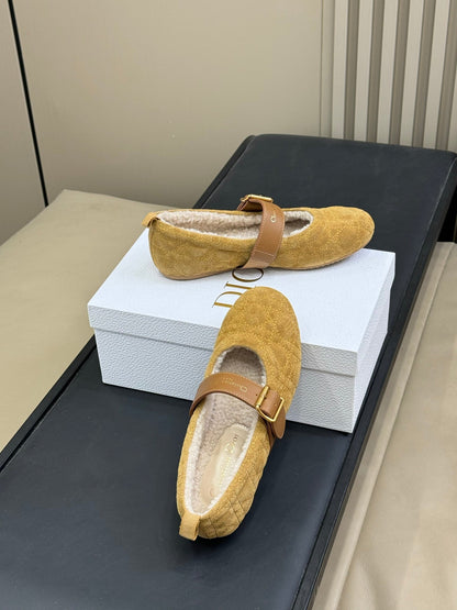 CD Alps Dior Frost Ballet Flat Amber Gold Suede Wool 561808