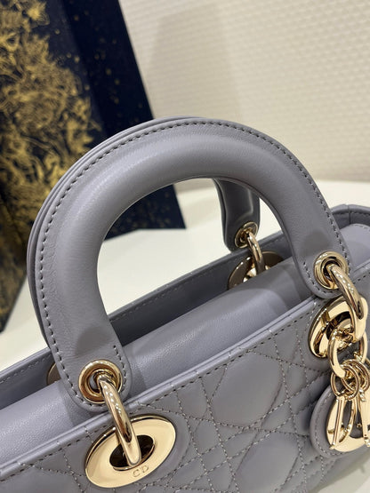 SMALL D-JOY BAG 22 IN GREY LAMBSKIN