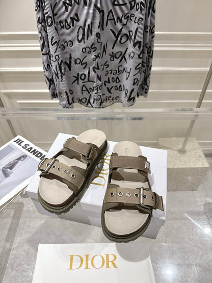 CD 26s Double-Strap Slide Sandals Olive Calfskin 919012