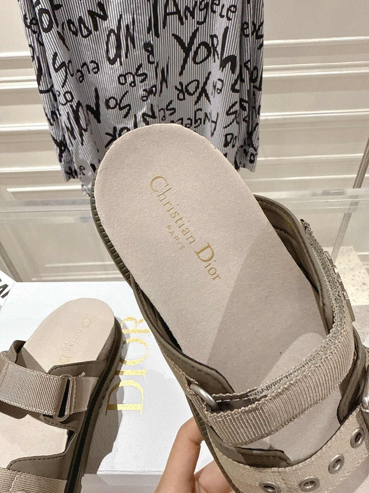 CD 26s Double-Strap Slide Sandals Olive Calfskin 919012