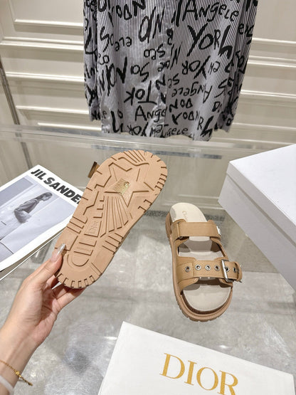 CD 26s Double-Strap Slide Sandals Khaki Calfskin 919015