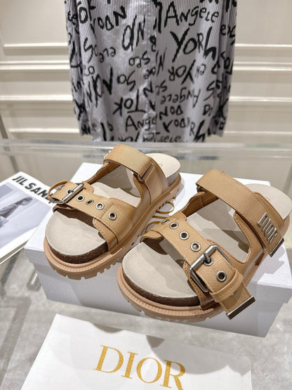 CD 26s Double-Strap Slide Sandals Khaki Calfskin 919015