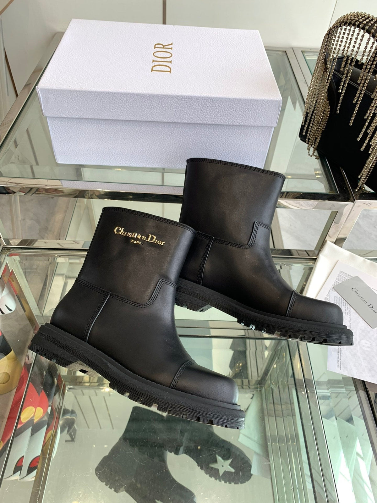 CD Ankle Boot Plain Black Calfskin