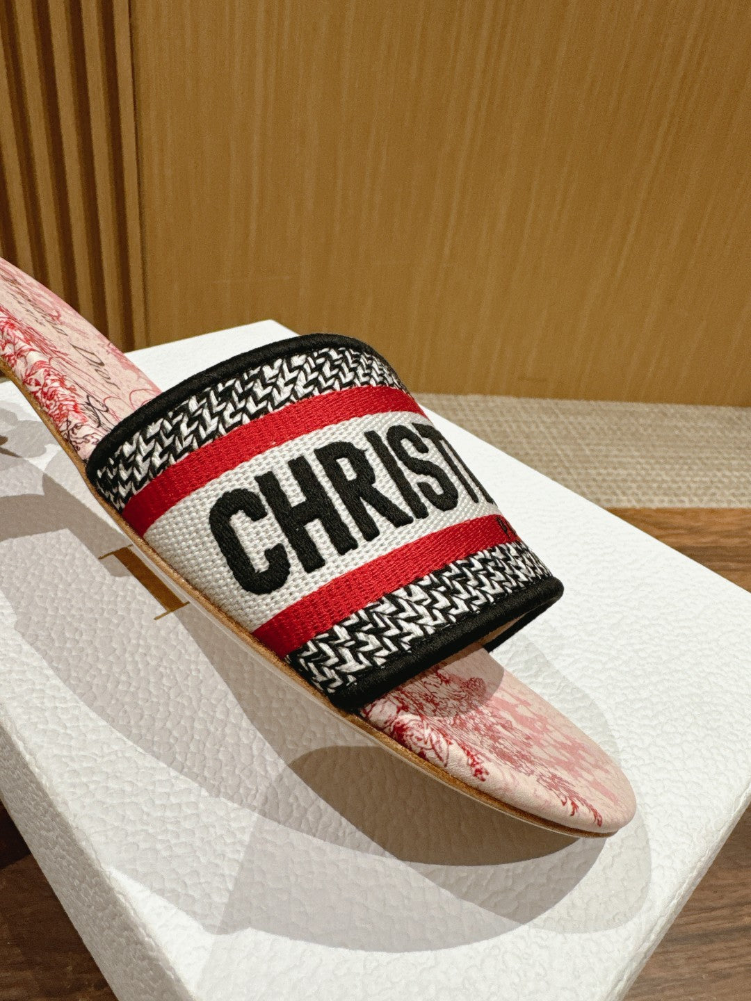 CD 26s Slide Sandals In Red Toile Print Logo Strap
