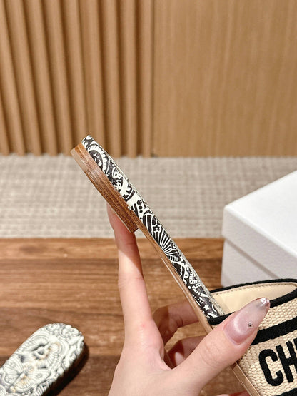 CD 26s D-Club Embroidered Slides In Black Toile De Jouy