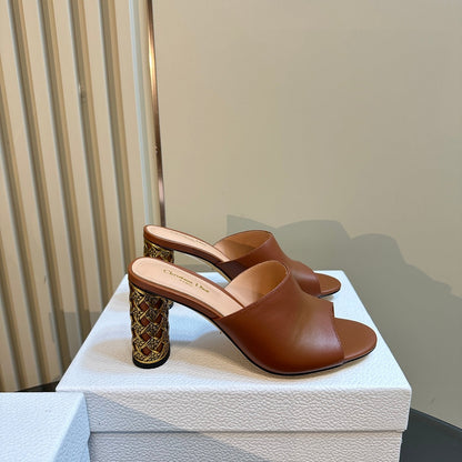CD Icon Heeled Slide 95mm Brown Calfskin