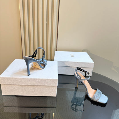CD Dway Heeled Sandal 105mm Blue Silk And Lambskin