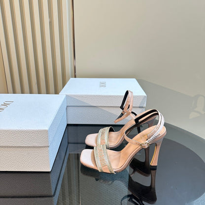CD Dway Heeled Sandal 105mm Beige Silk And Lambskin