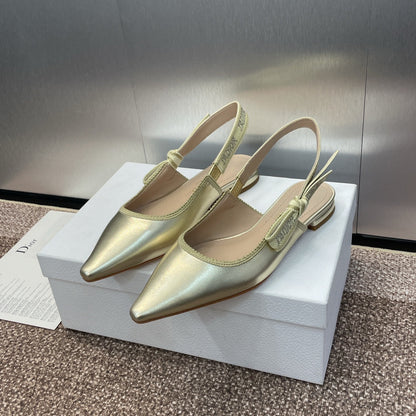 cd slingback flat gold green cakfskin