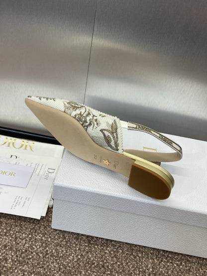 CD J'adior Slingback Pump White And Gold-Tone Millefiori Jacquard