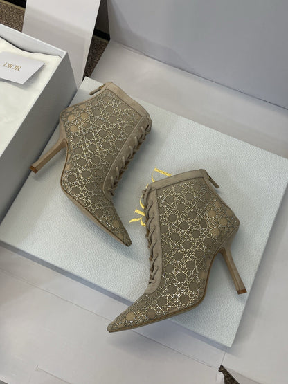 Dior 2025 Capture Heeled Ankle Boot Beige Mesh Sheepskin 508532