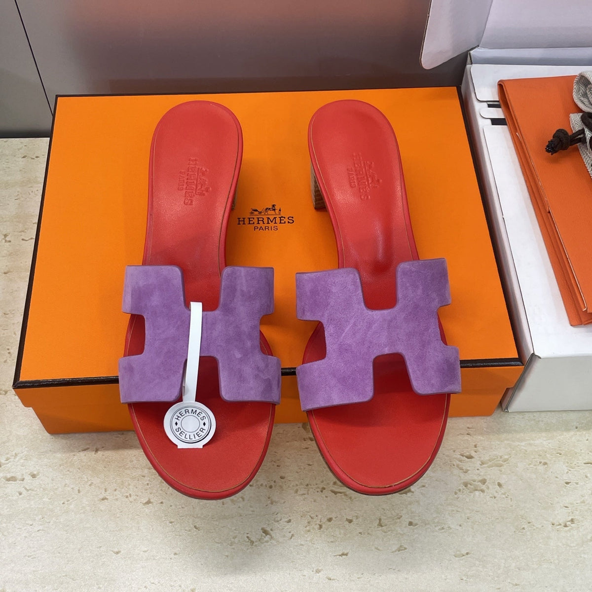 HM 26ss  Oran Sandals 45 Red Purple Suede Cowhide 607214