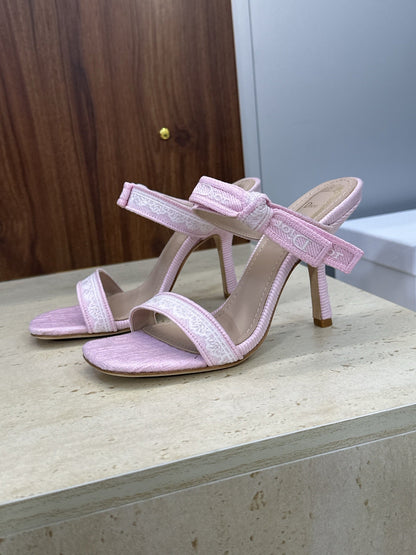 CD 26s Heeled Sandal 10cm Light Pink Beige Leather Fabric 633069