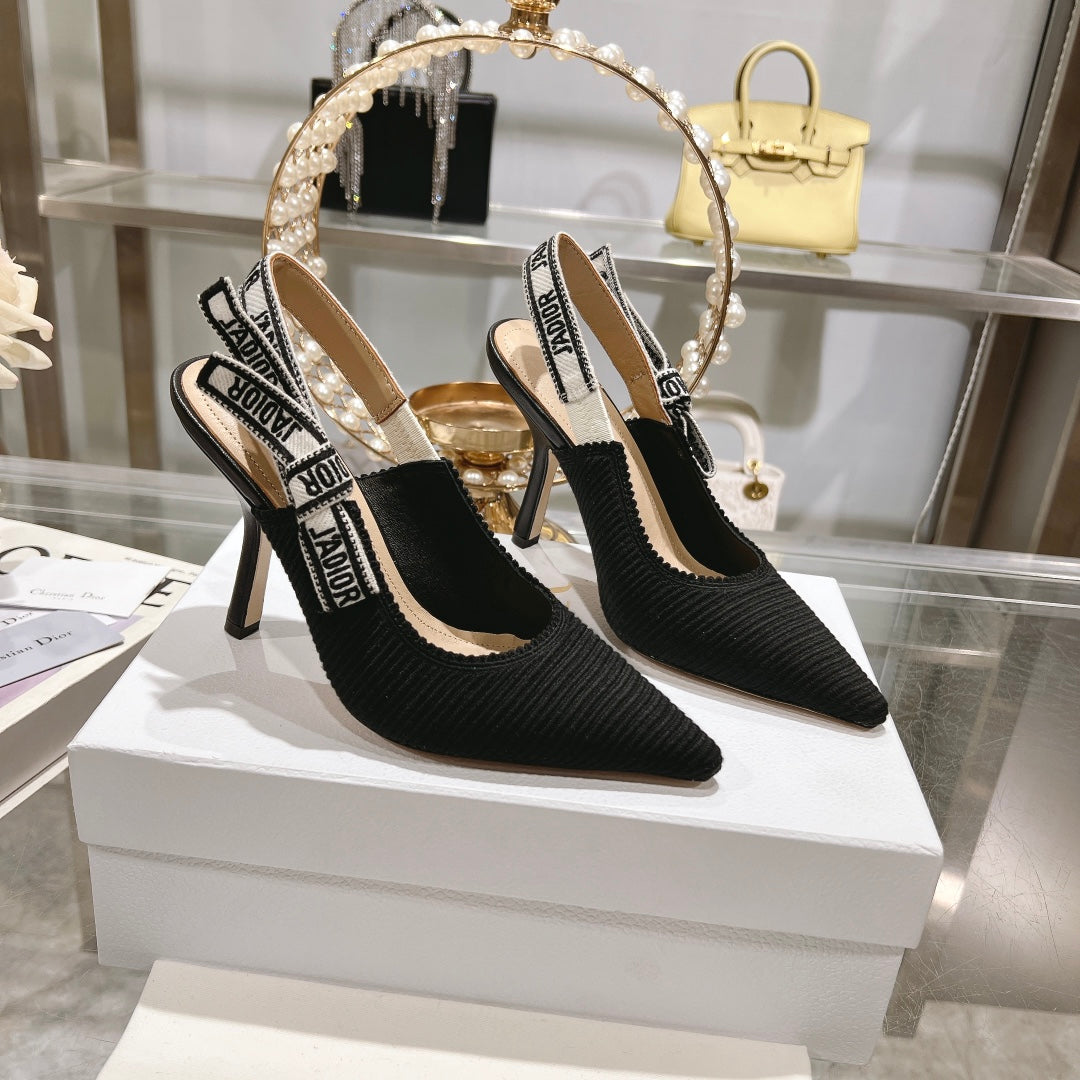 cd slingback pumps 95 black embroidered cotton ribbon