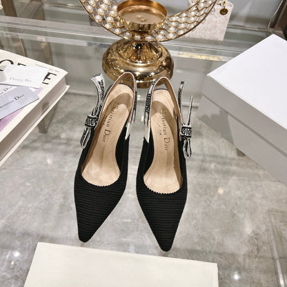 cd slingback pumps 95 black embroidered cotton ribbon