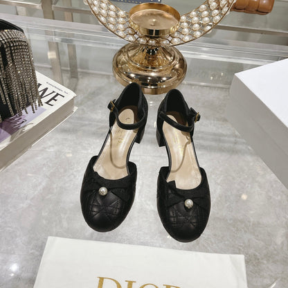 CD Ballet Pump Black Quilted Cowhide