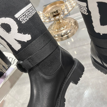 CD D-Major Boot Black Mix White Calfskin And Canvas