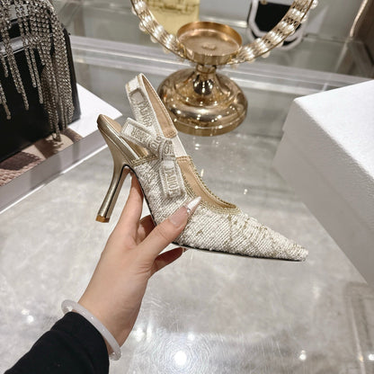 CD 26 Slingback 85mm Light Cream Gold Tweed 592230