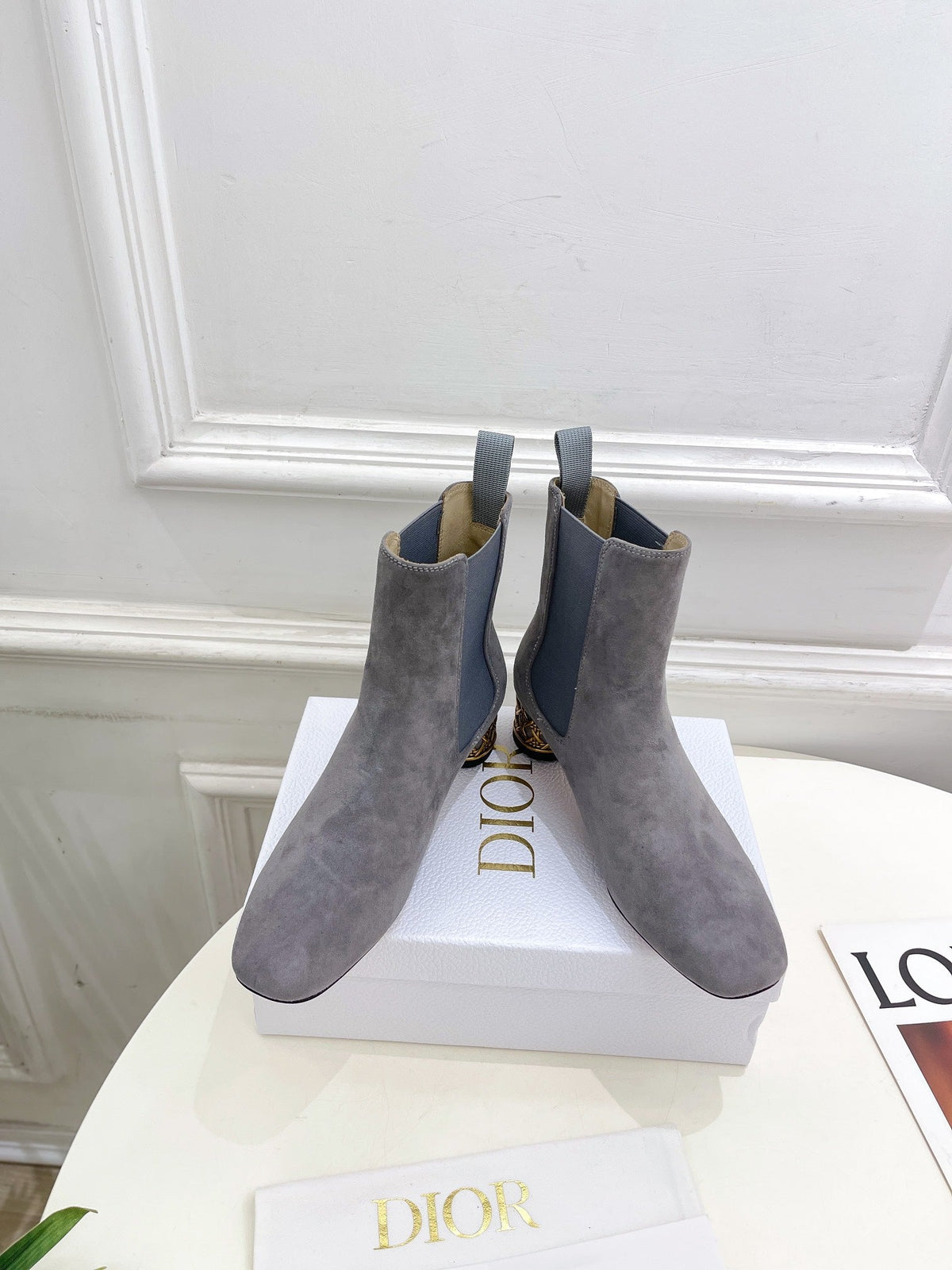 CD Icon Heeled Ankle Boot 40mm Grey Suede