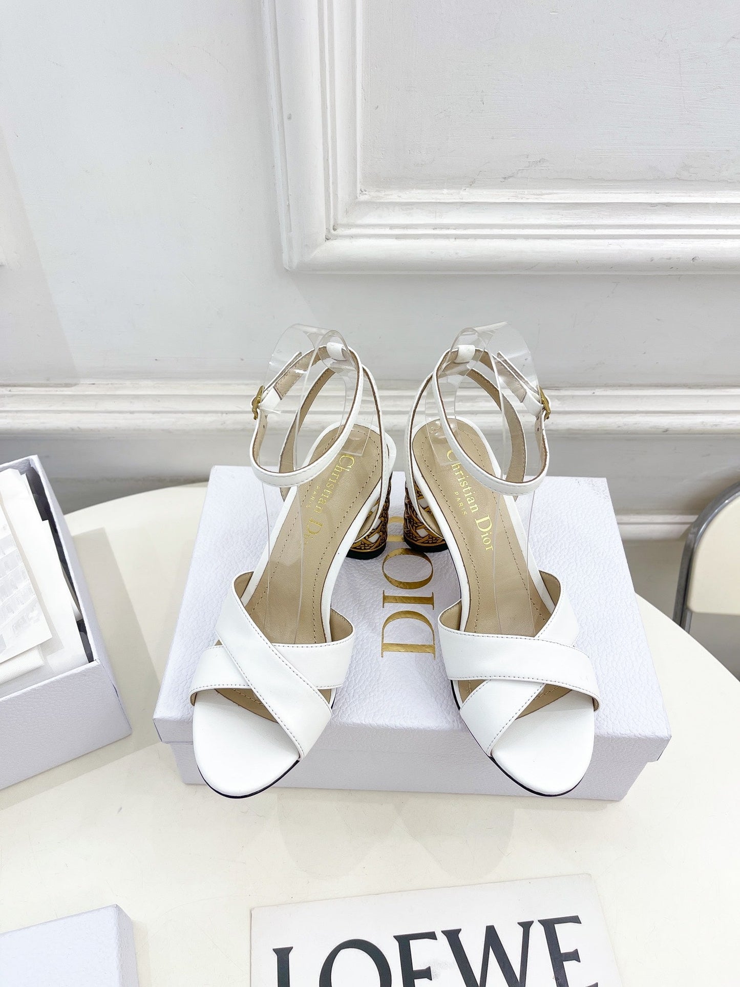 CD Icon Heeled Sandal 80mm White Calfskin