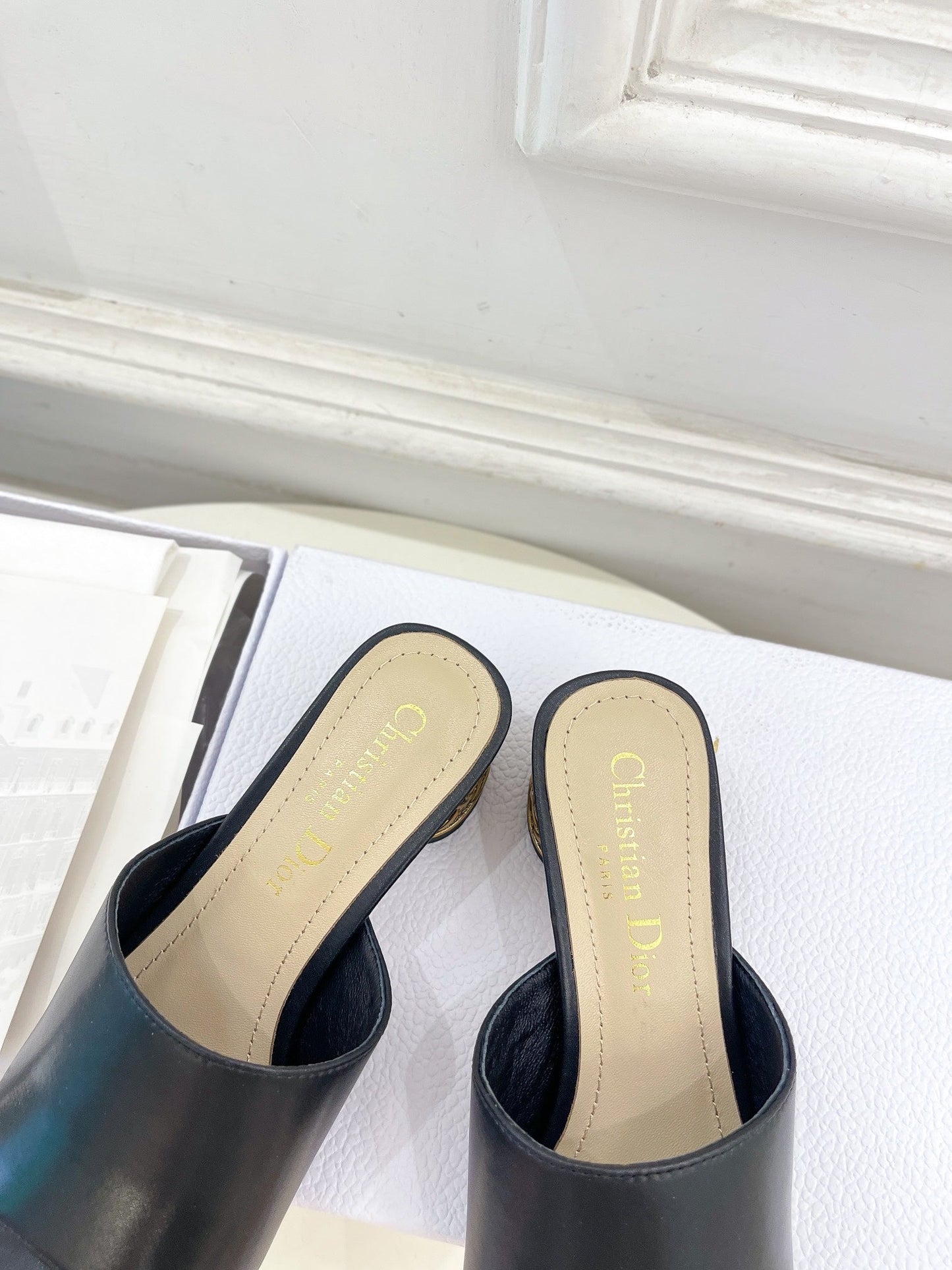 CD Icon Heeled Slide 40mm Black Calfskin