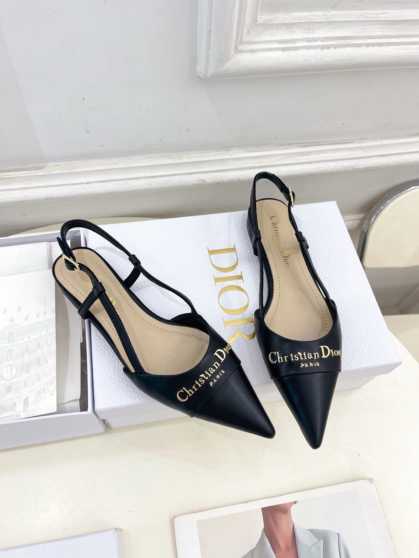 CD 25 Slingback Flat Black Calfskin 307441